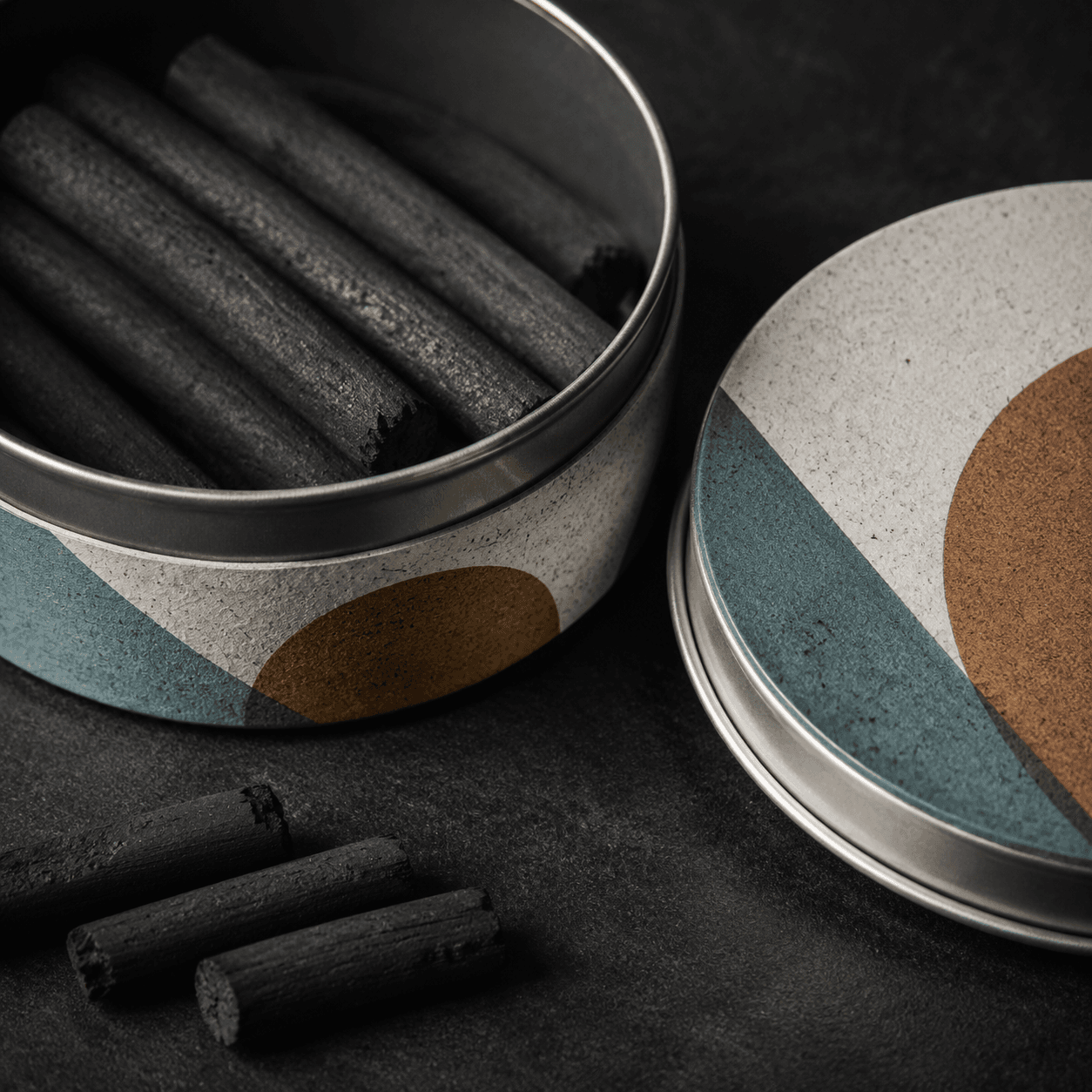 Charcoal Storage Tin detail view