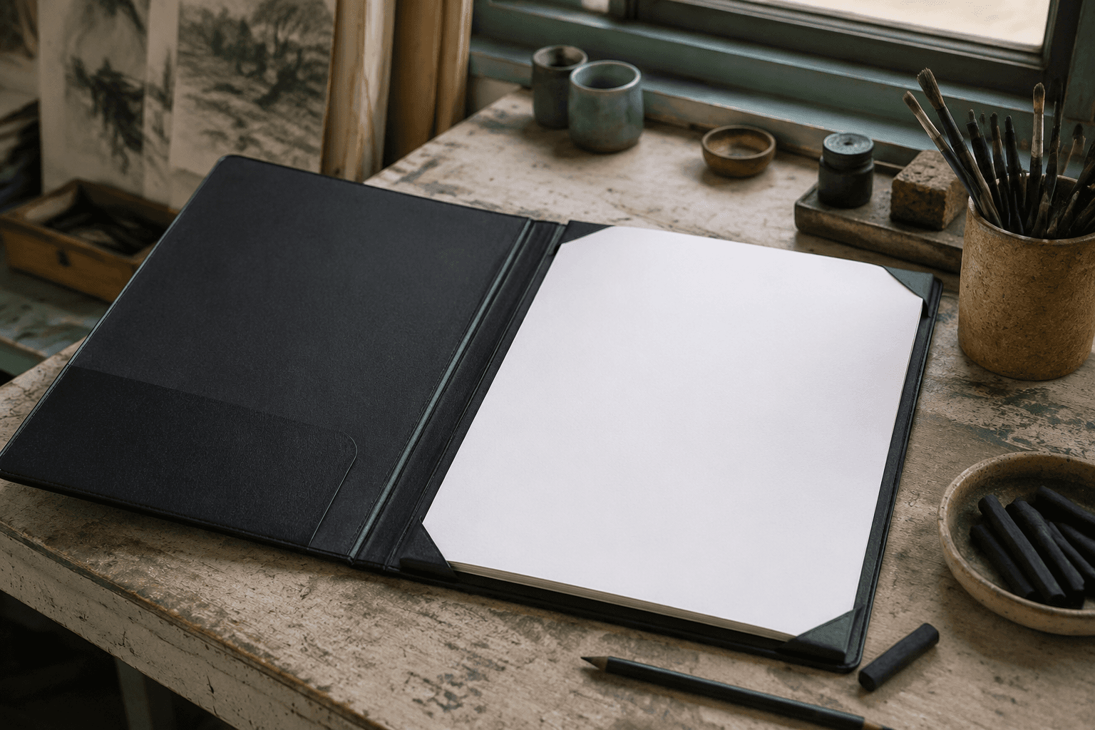 Sketch Pad Portfolio in a studio scene