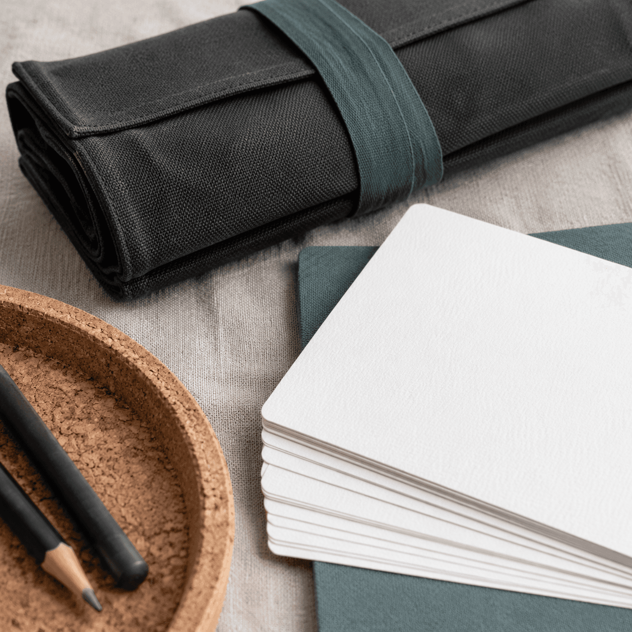 Folded canvas tool roll and blank cards